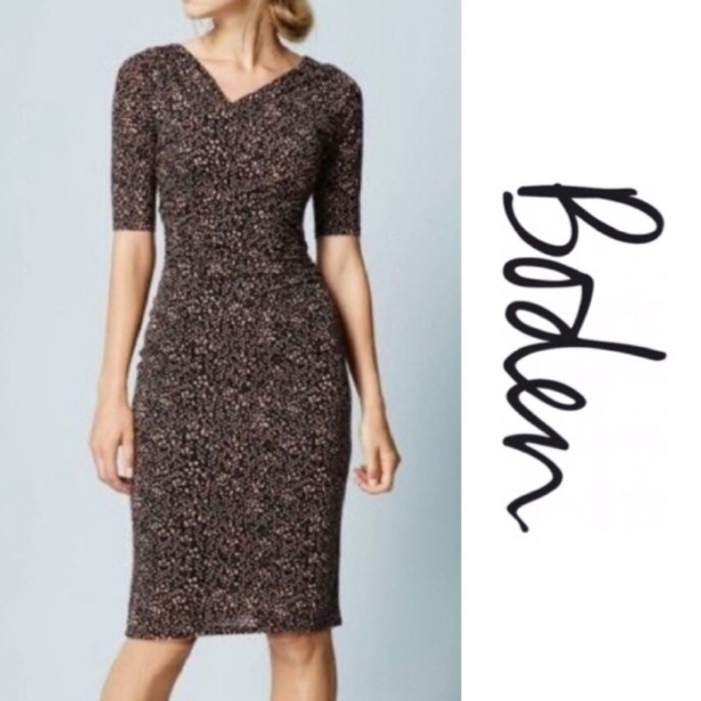 Boden Peach & Black Polka Dot Tencel Jersey Knit Pencil Dress US 14 R/ UK 18 R